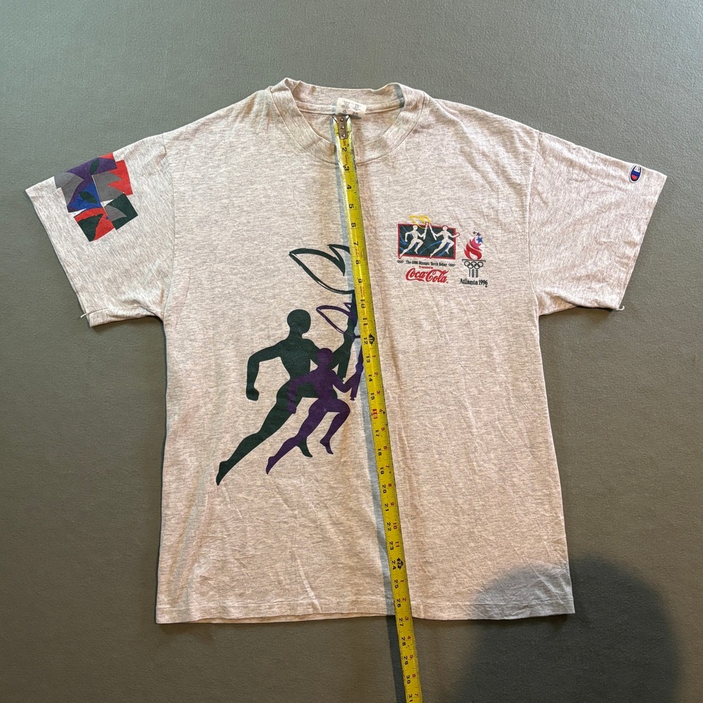 VTG 1996 Atlanta Olympics Torch T Shirt Mens L Grey Coca-Cola 90s Single Stitch - Picture 3 of 6